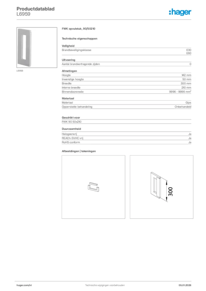 Afbeelding Hager Productdatablad L6959 | Hager Nederland