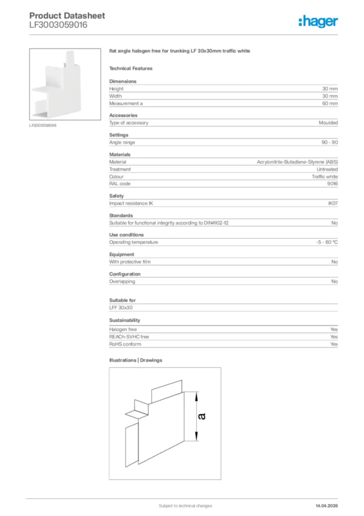 Image Hager Product data sheet LF3003059016  | Hager Africa