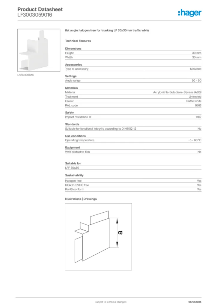 Image Hager Product data sheet LF3003059016  | Hager Africa