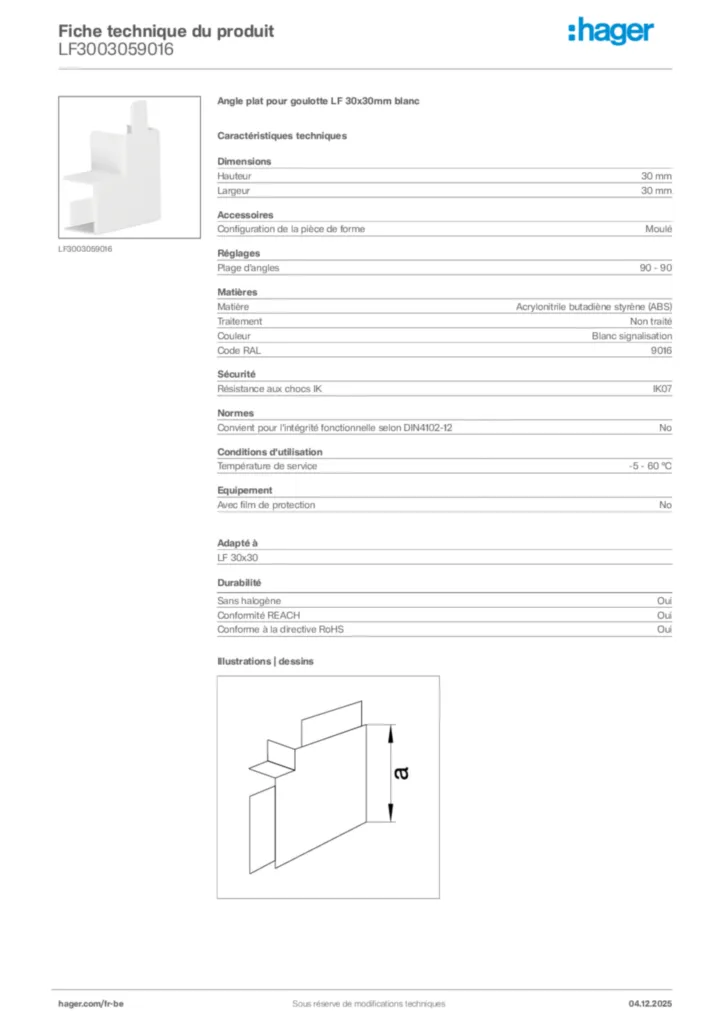 Image Hager Fiche technique du produit LF3003059016 | Hager Belgique