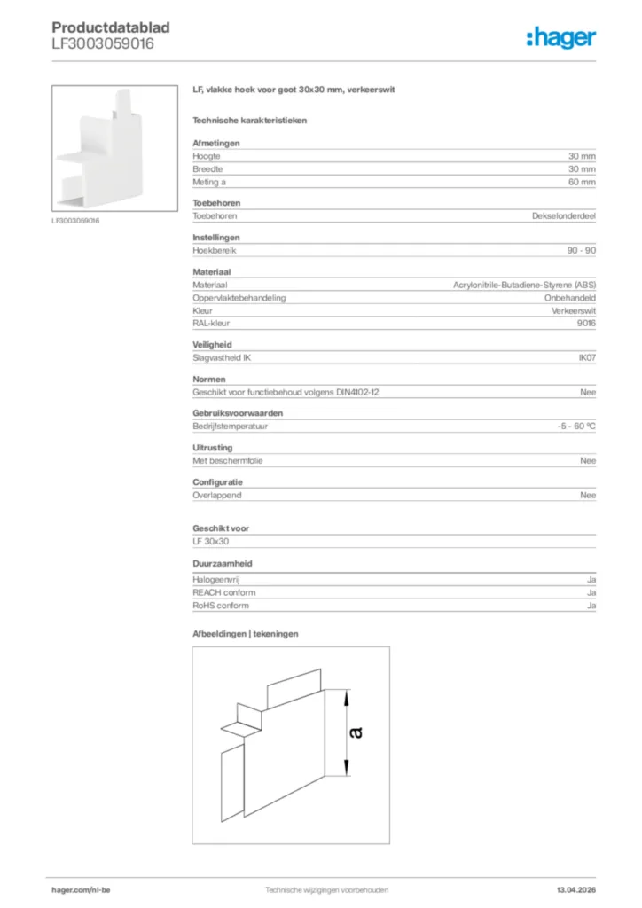Afbeelding Hager Productdatablad LF3003059016 | Hager Belgium