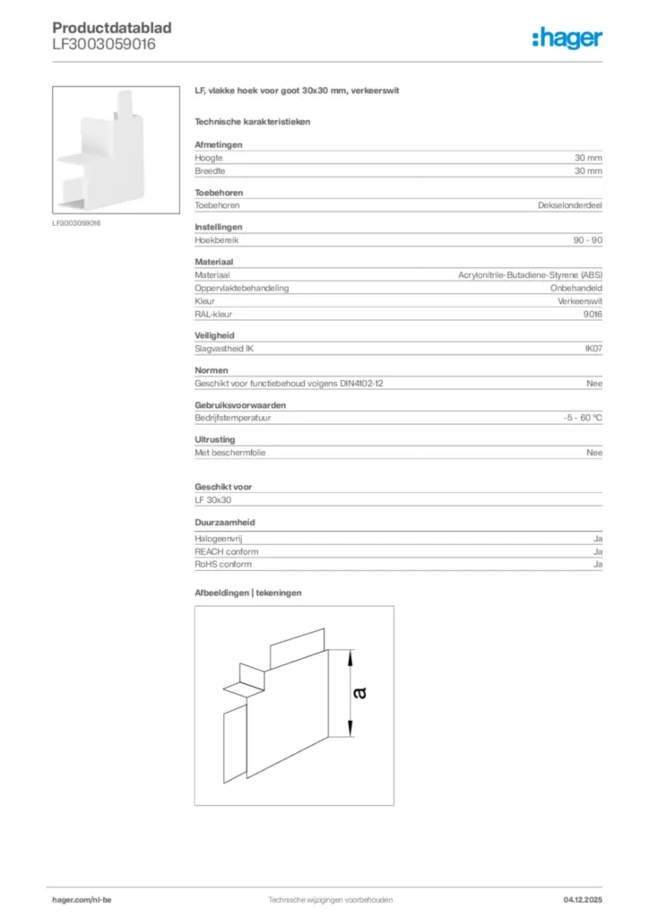 Afbeelding Hager Productdatablad LF3003059016 | Hager Belgium