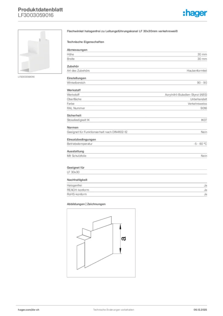 Bild Hager Produktdatenblatt LF3003059016 | Hager Schweiz