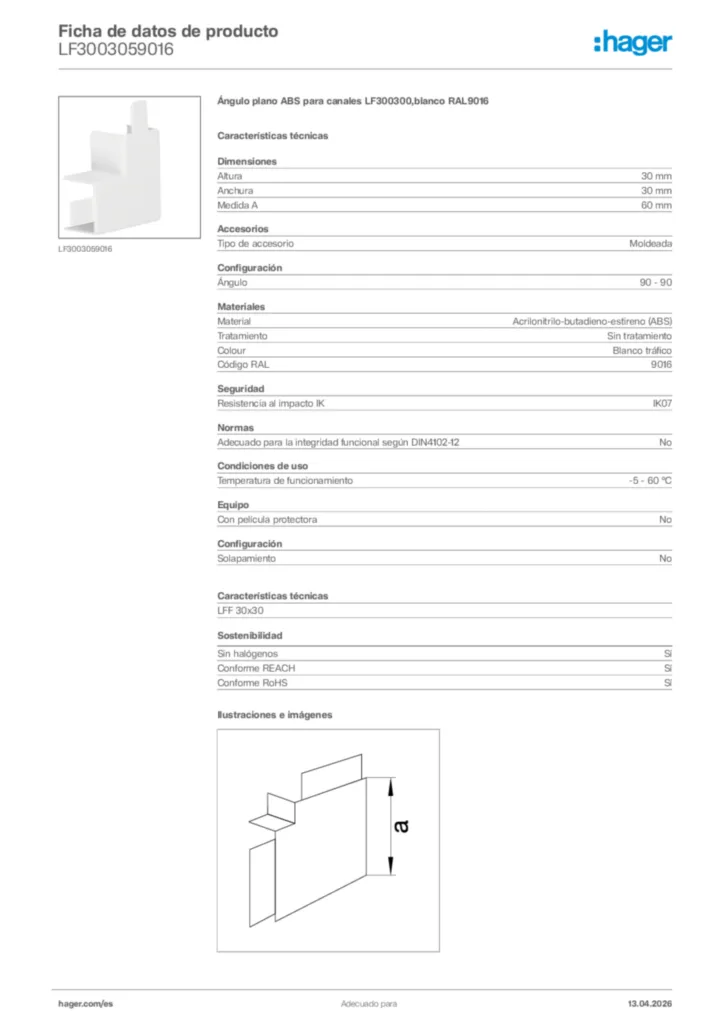 Imagen Hager Ficha de datos de producto LF3003059016 | Hager España