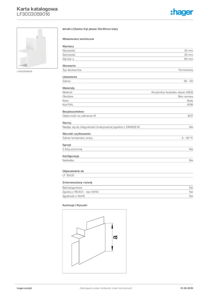 Zdjęcie Hager Karta katalogowa LF3003059016 | Hager Polska