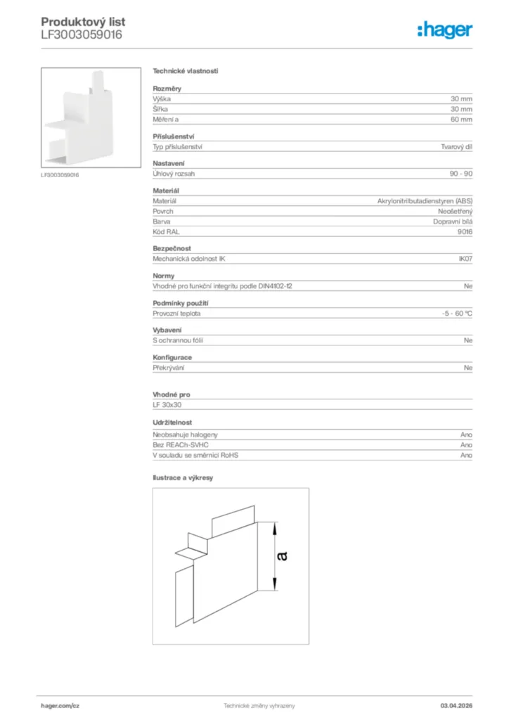 Obrázek Hager Product data sheet LF3003059016 | Hager