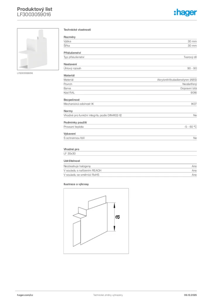 Obrázek Hager Produktový list LF3003059016 | Hager