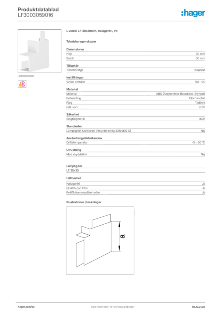 Bild Hager Produktdatablad LF3003059016 | Hager Sverige
