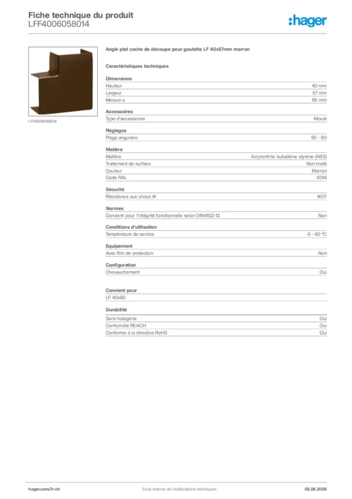 Image Hager Fiche technique du produit LFF4006058014 | Hager Suisse