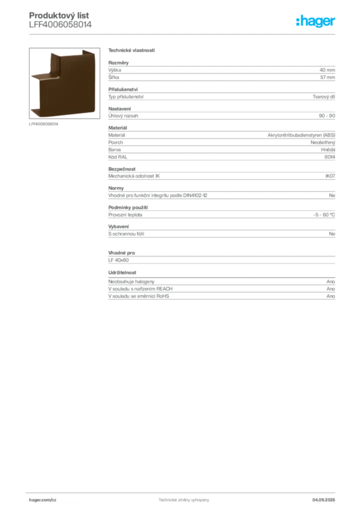 Obrázek Hager Produktový list LFF4006058014 | Hager