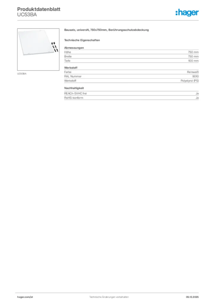 Bild Hager Produktdatenblatt UC53BA | Hager Deutschland