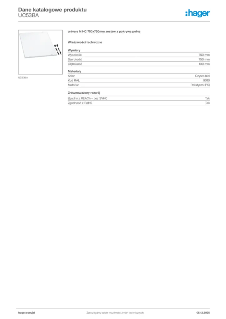 Zdjęcie Hager Karta katalogowa UC53BA | Hager Polska