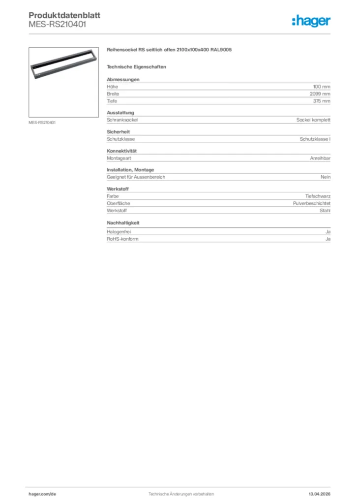Bild Hager Produktdatenblatt MES-RS210401 | Hager Deutschland