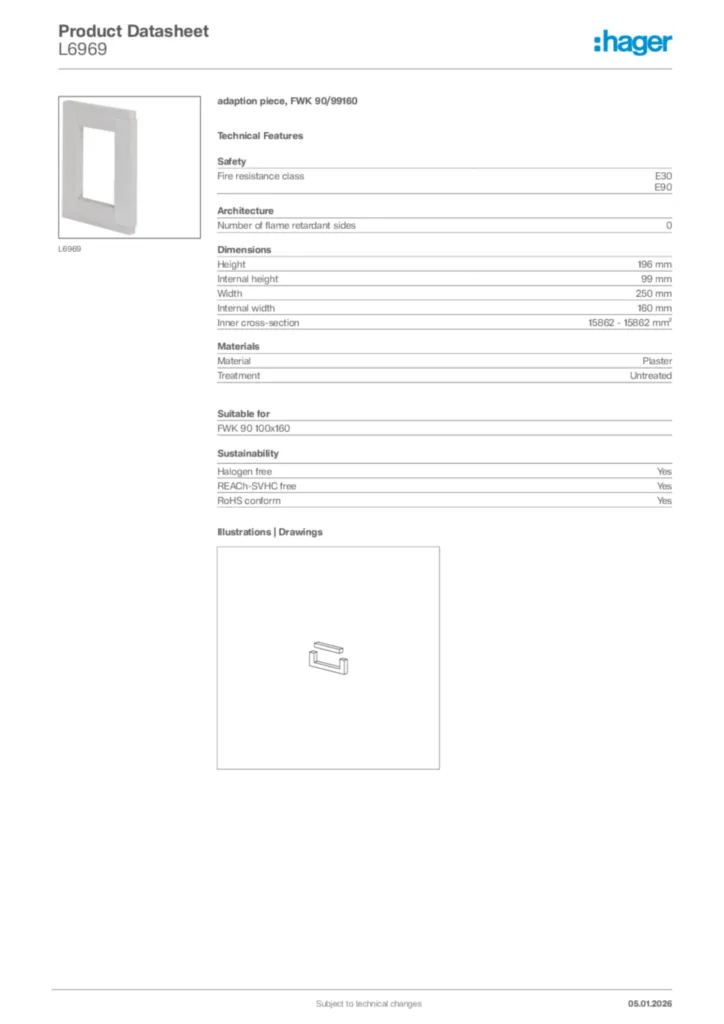 Image Hager Product data sheet L6969  | Hager Africa
