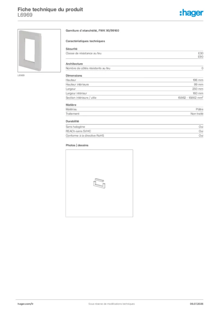 Image Hager Fiche technique du produit L6969 | Hager France