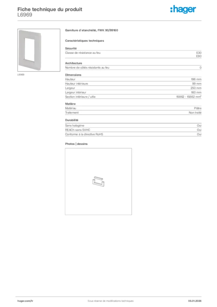 Image Hager Fiche technique du produit L6969 | Hager France