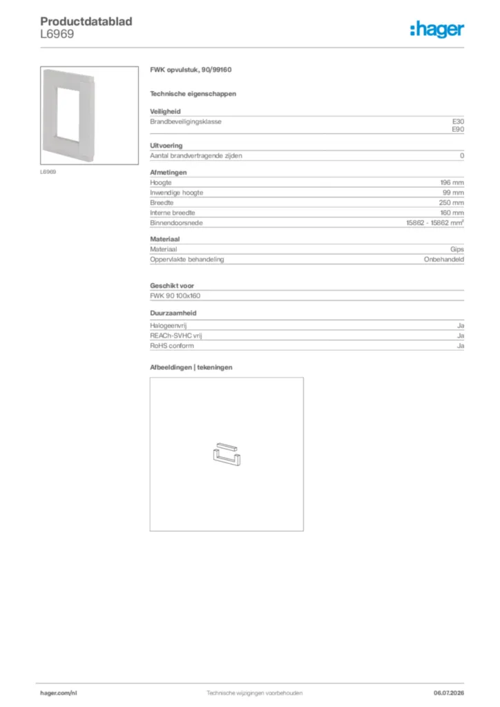 Afbeelding Hager Productdatablad L6969 | Hager Nederland