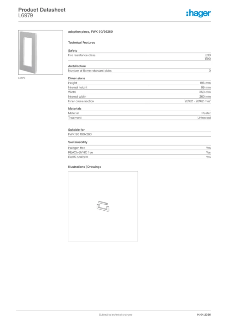 Image Hager Product data sheet L6979  | Hager Africa