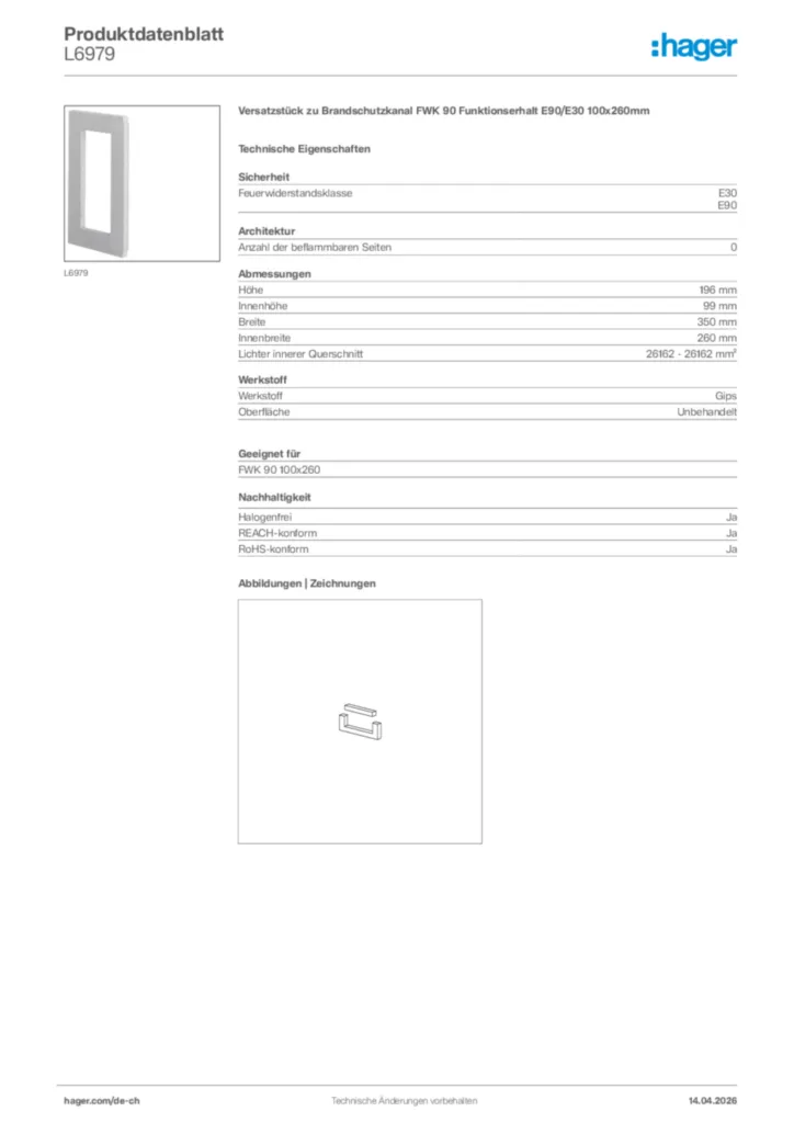 Bild Hager Produktdatenblatt L6979 | Hager Schweiz