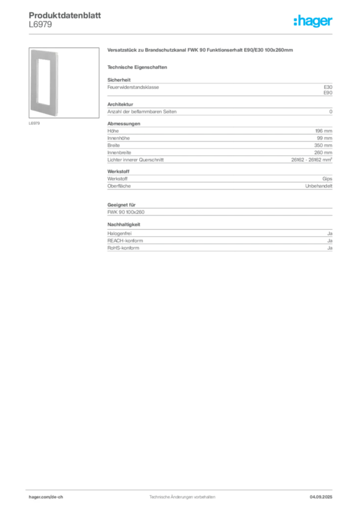 Bild Hager Produktdatenblatt L6979 | Hager Schweiz