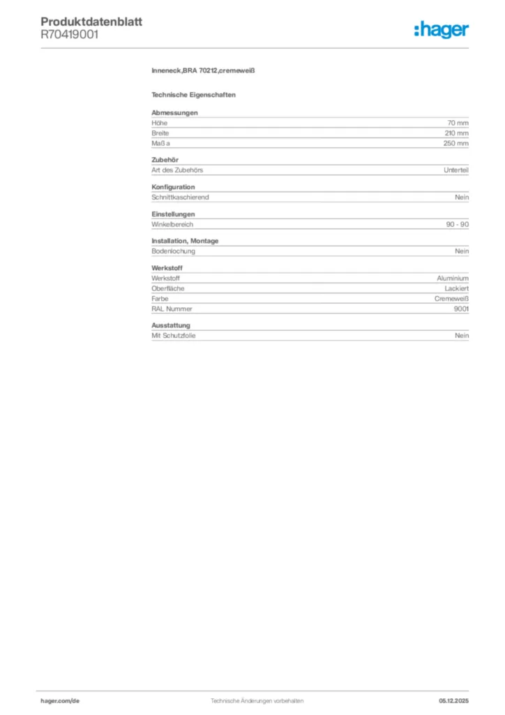 Bild Hager Produktdatenblatt R70419001 | Hager Deutschland