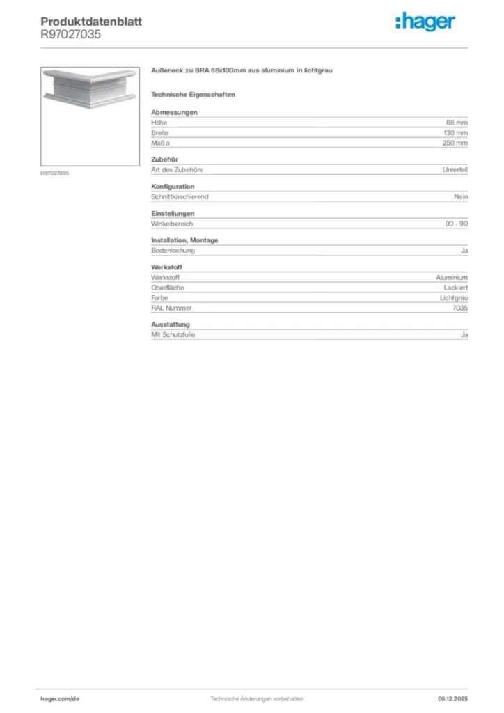 Bild Hager Produktdatenblatt R97027035 | Hager Deutschland
