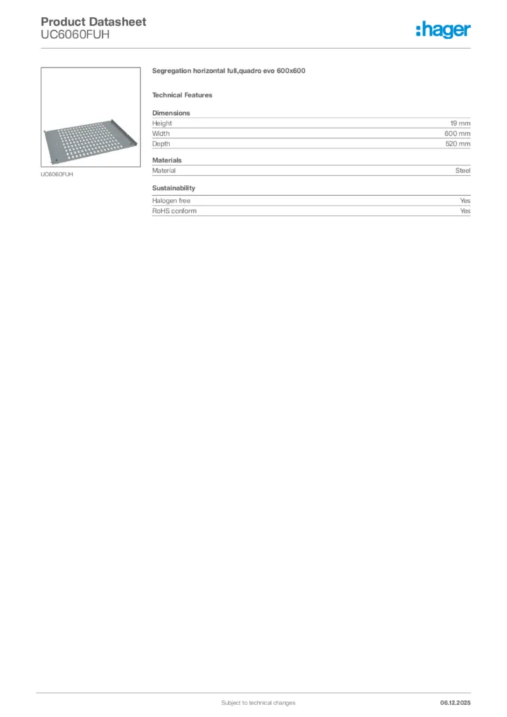 Image Hager Product data sheet UC6060FUH  | Hager Africa