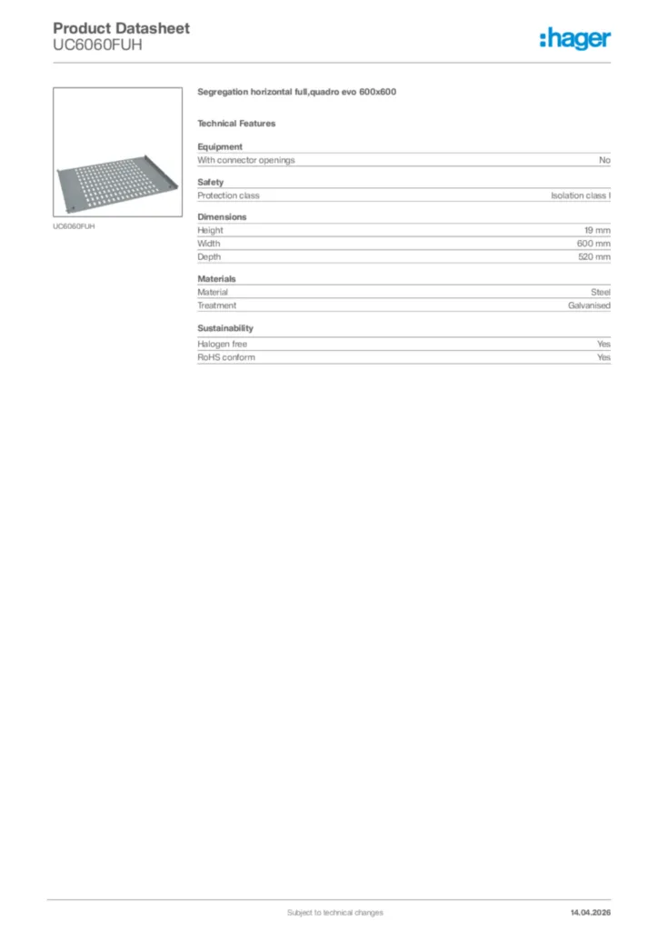 Image Hager Product data sheet UC6060FUH  | Hager Africa