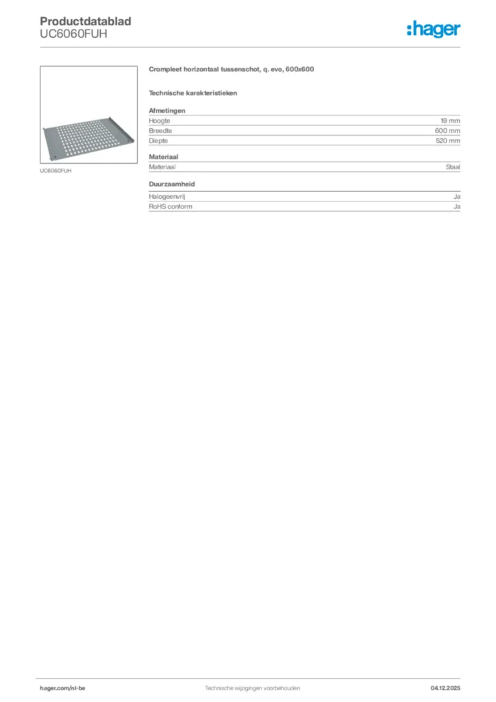 Afbeelding Hager Productdatablad UC6060FUH | Hager Belgium