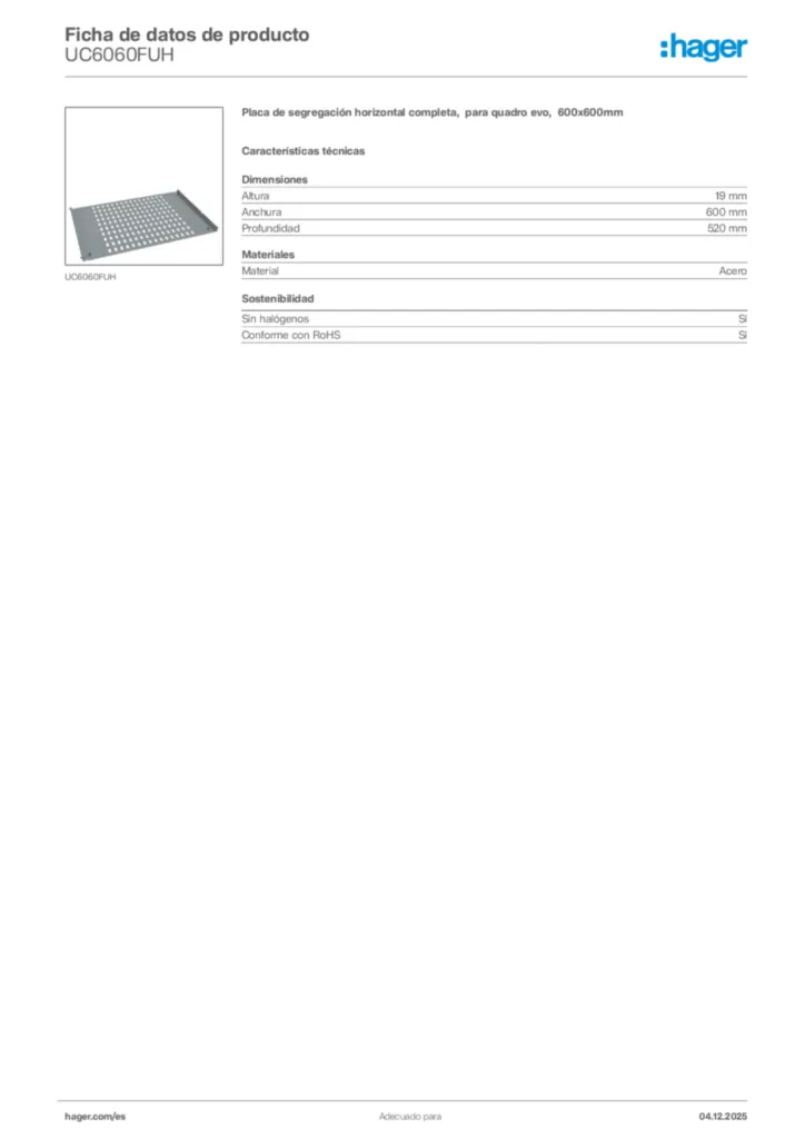 Imagen Hager Ficha de datos de producto UC6060FUH | Hager España