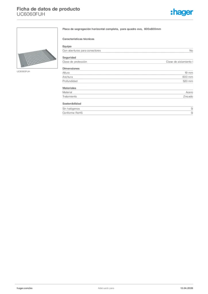 Imagen Hager Ficha de datos de producto UC6060FUH | Hager España