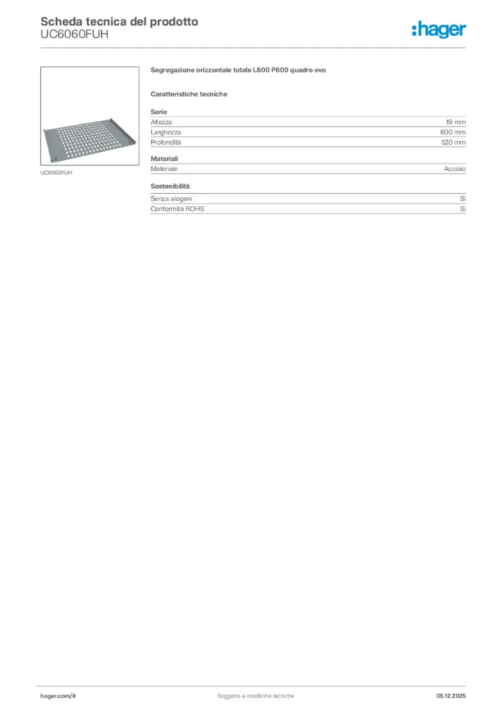 Immagine Hager Scheda tecnica del prodotto UC6060FUH | Hager Italia