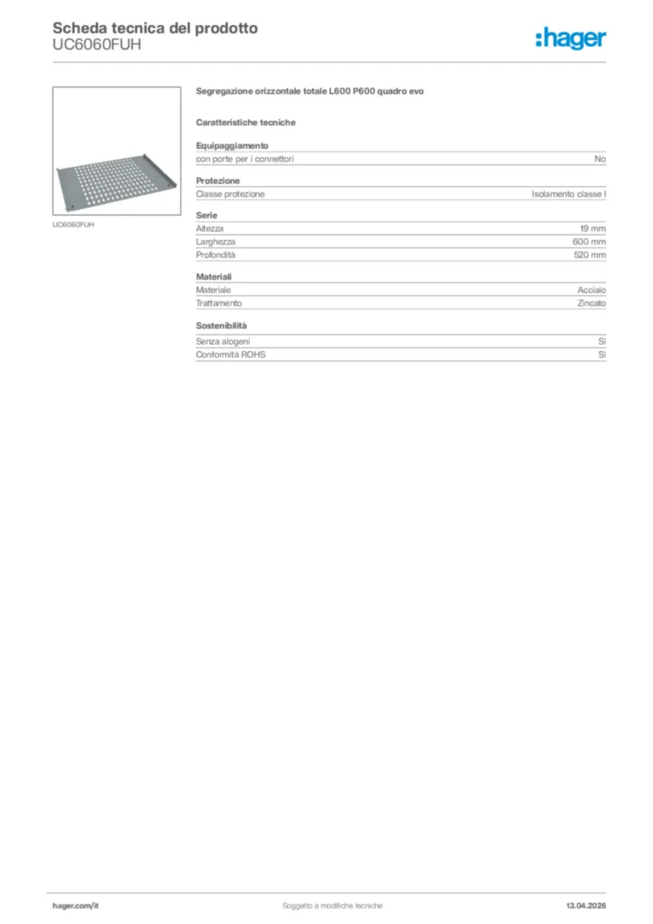 Immagine Hager Scheda tecnica del prodotto UC6060FUH | Hager Italia
