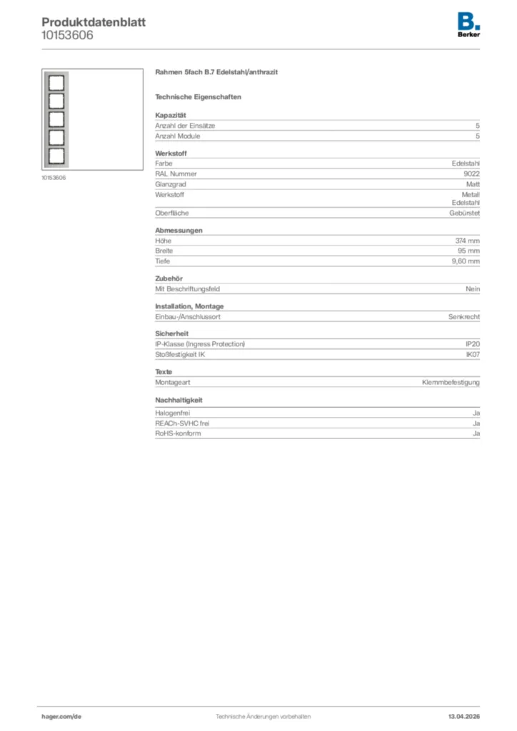 Bild Berker Produktdatenblatt 10153606 | Hager Deutschland