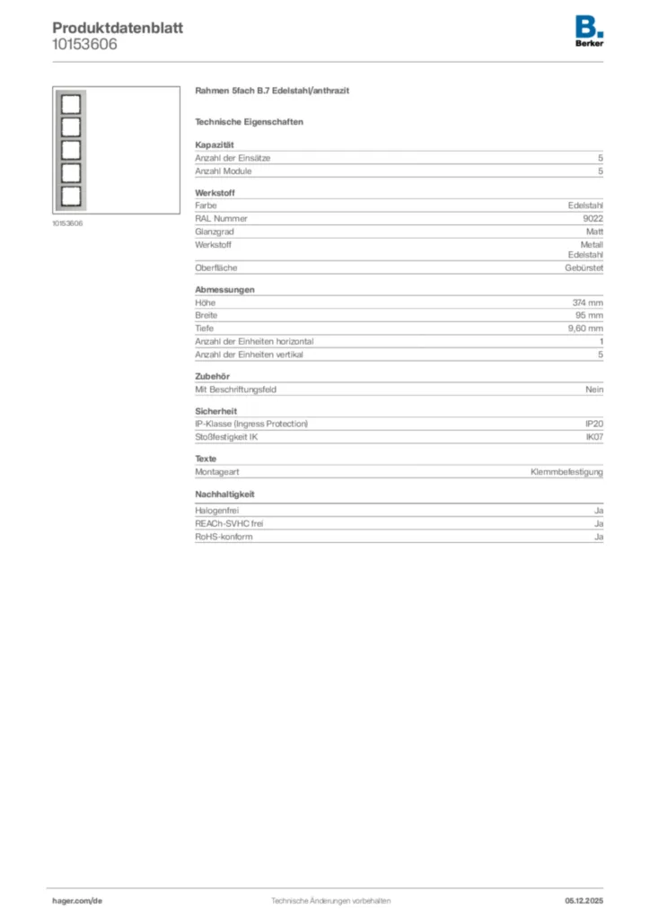 Bild Berker Produktdatenblatt 10153606 | Hager Deutschland