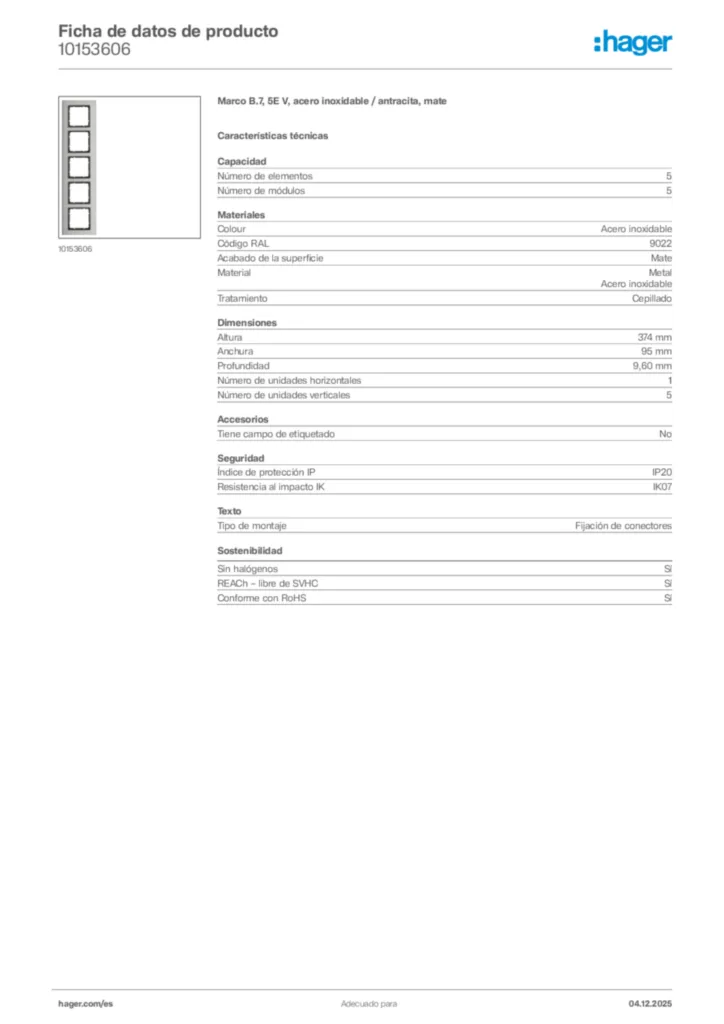 Imagen Hager Ficha de datos de producto 10153606 | Hager España