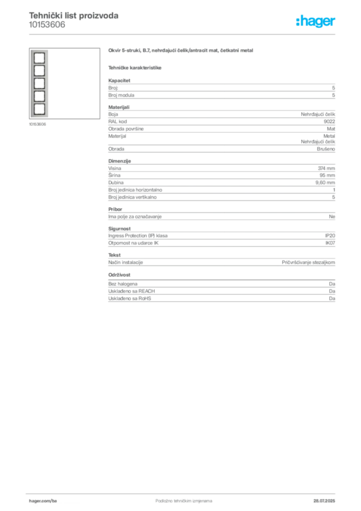 Slika Hager Product data sheet 10153606  | Hager