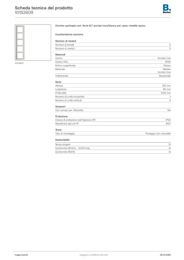 Immagine Berker Scheda tecnica del prodotto 10153609 | Hager Italia
