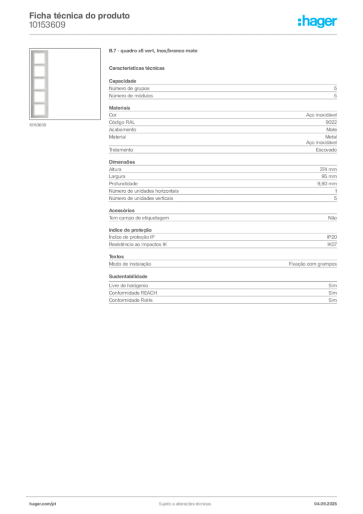 Imagem Hager Ficha técnica do produto 10153609 | Hager Portugal