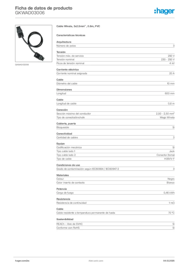 Imagen Hager Ficha de datos de producto GKWAD03006 | Hager España
