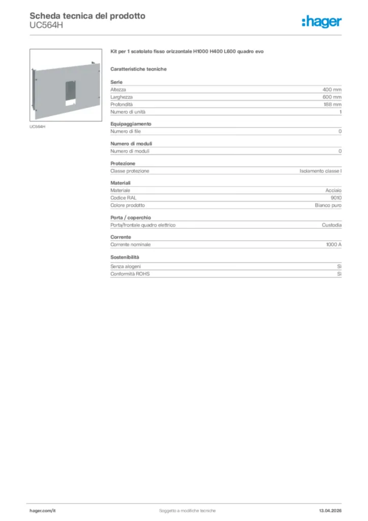 Immagine Hager Scheda tecnica del prodotto UC564H | Hager Italia