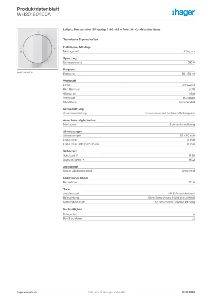 Bild Hager Produktdatenblatt WH20180400A | Hager Schweiz