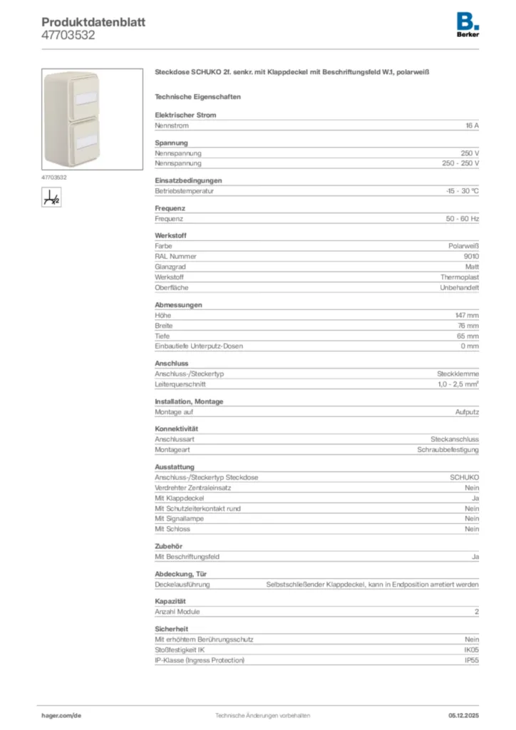 Bild Berker Produktdatenblatt 47703532 | Hager Deutschland