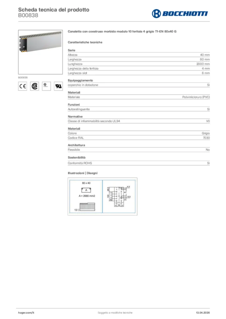 Immagine Bocchiotti Scheda tecnica del prodotto B00838 | Hager Italia