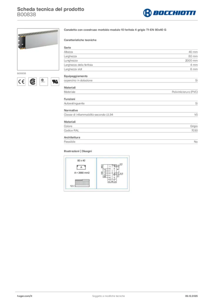 Immagine Bocchiotti Scheda tecnica del prodotto B00838 | Hager Italia
