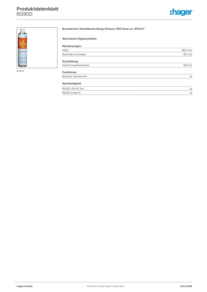 Hager Produktdatenblatt BS90D