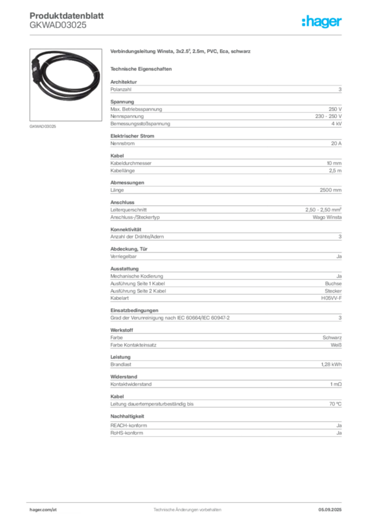 Bild Hager Produktdatenblatt GKWAD03025 | Hager Deutschland