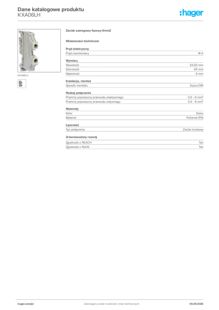 Zdjęcie Hager Dane katalogowe produktu KXA06LH | Hager Polska