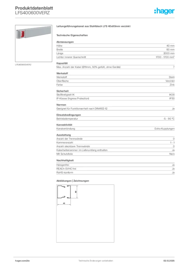 Bild Hager Produktdatenblatt LFS400600VERZ | Hager Deutschland