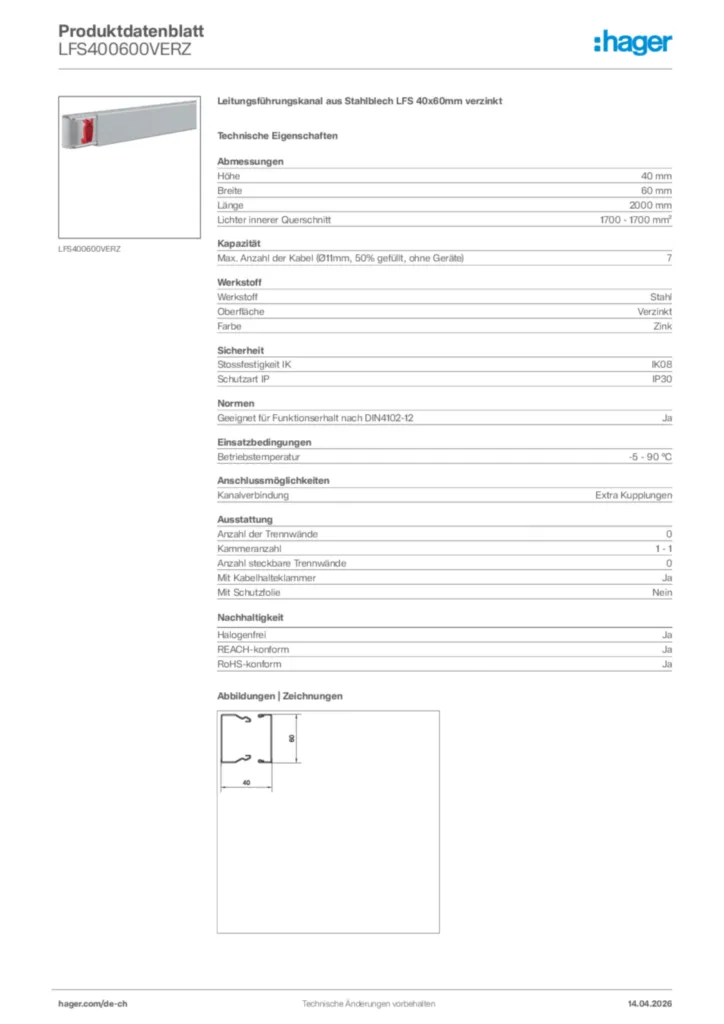 Bild Hager Produktdatenblatt LFS400600VERZ | Hager Schweiz